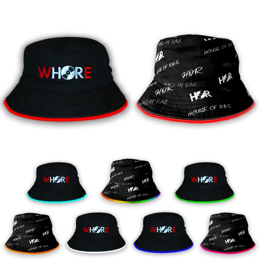 Whore 7 Color Reversible LED Bucket Hat - Multicolor LED Rave Bucket Hat - Black image