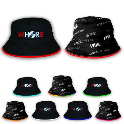 Whore 7 Color Reversible LED Bucket Hat - Multicolor LED Rave Bucket Hat - Black image