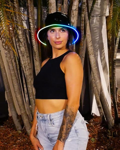 7 Colors Reversible Faux Leather LED Bucket Hat image 4