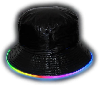 Reversible Faux Leather LED Bucket Hats - Black image