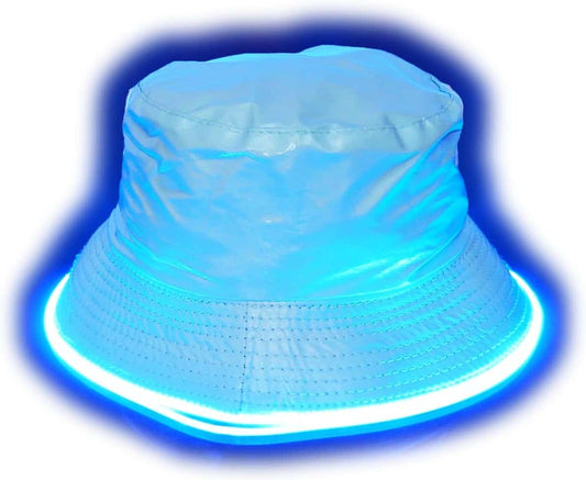 Reversible Faux Leather LED Bucket Hats - Sky Blue image