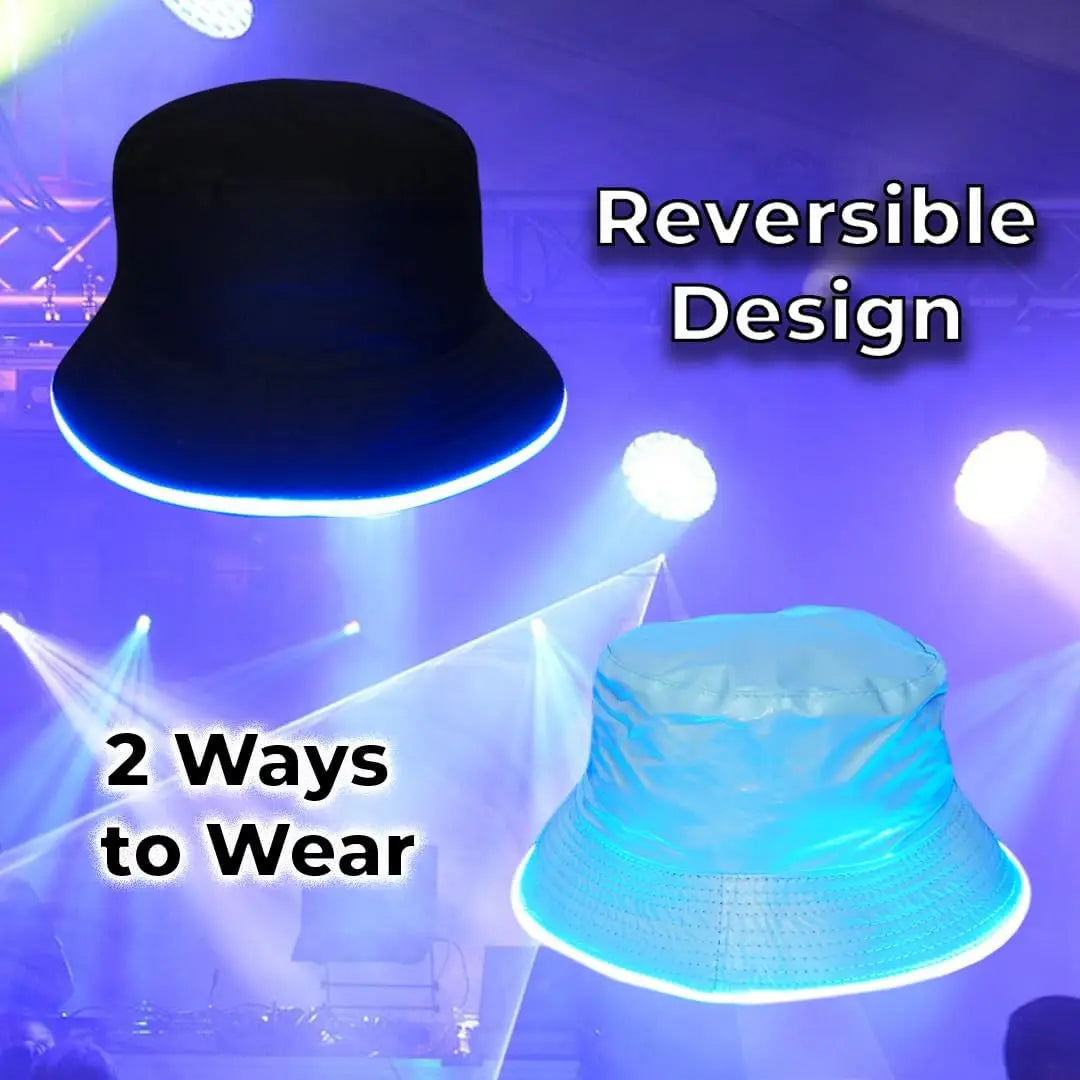 Reversible Faux Leather LED Bucket Hats