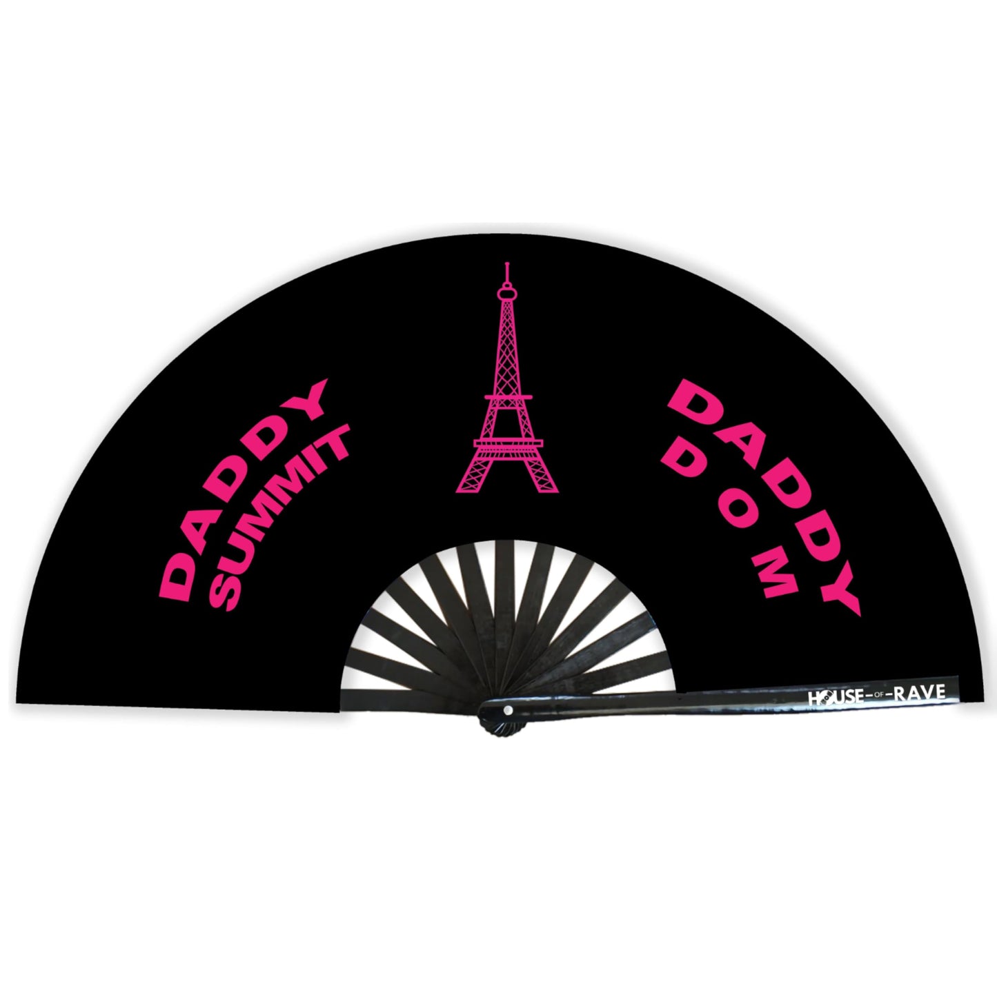 Funny Rave Fan Large Folding Hand Fan UV Glow Festival Fan Rave Accessory for Men & Women - Real Wooden Fan - Eiffel Tower