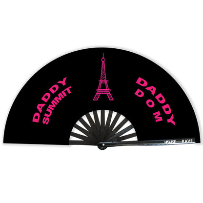 Funny Rave Fan Large Folding Hand Fan UV Glow Festival Fan Rave Accessory for Men & Women - Real Wooden Fan - Eiffel Tower