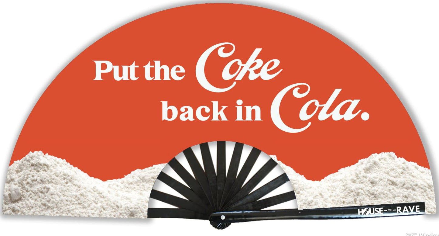 Funny Rave Fan Large Folding Hand Fan UV Glow Festival Fan Rave Accessory for Men & Women - Real Wooden Fan - Coke Cola