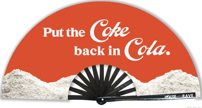 Funny Rave Fan Large Folding Hand Fan UV Glow Festival Fan Rave Accessory for Men & Women - Real Wooden Fan - Coke Cola