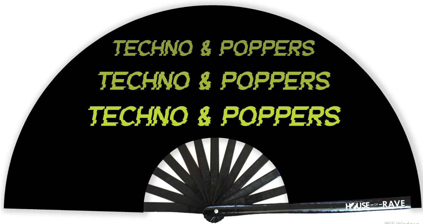 Funny Rave Fan Large Folding Hand Fan UV Glow Festival Fan Rave Accessory for Men & Women - Real Wooden Fan - Techno