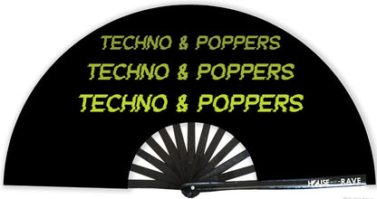 Funny Rave Fan Large Folding Hand Fan UV Glow Festival Fan Rave Accessory for Men & Women - Real Wooden Fan - Techno