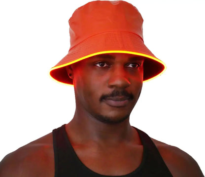 Reversible Faux Leather LED Bucket Hats