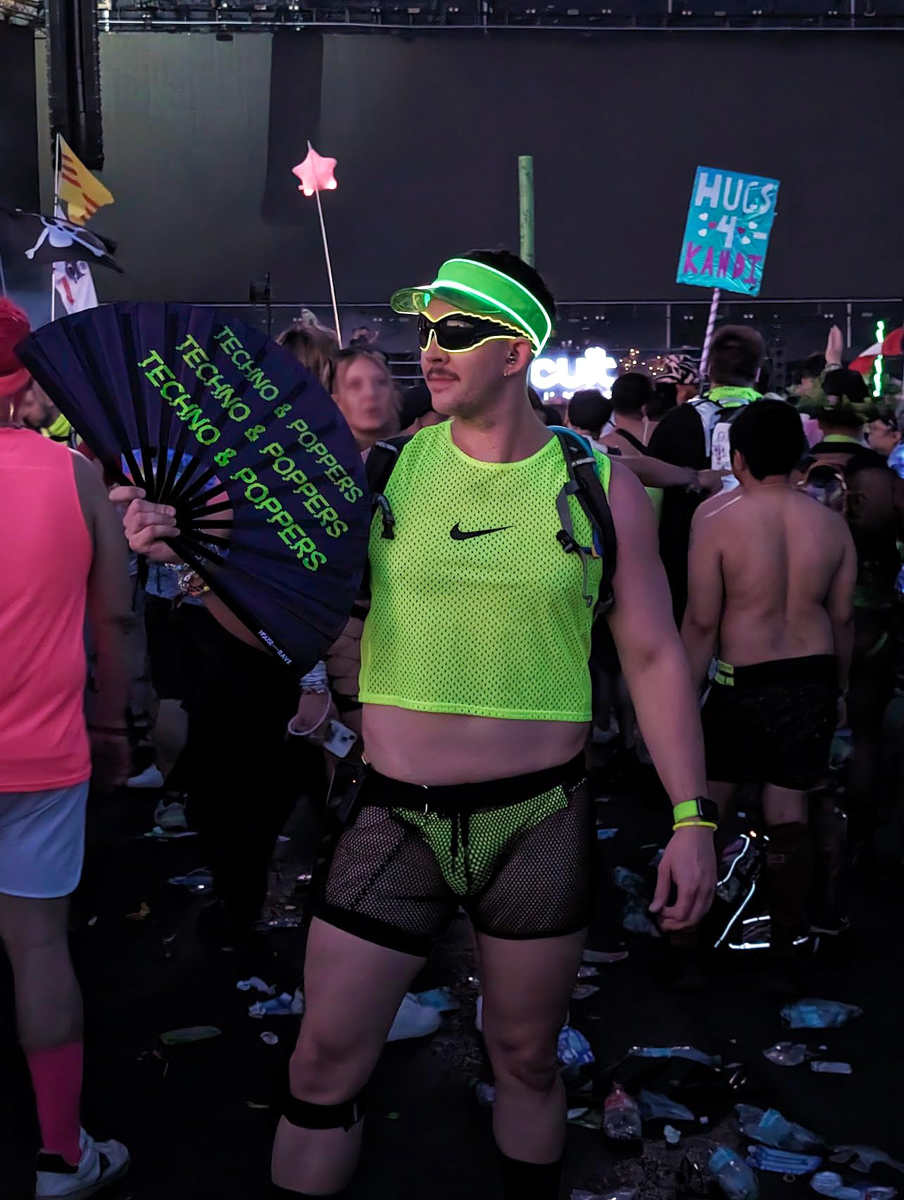 Funny Rave Fan Large Folding Hand Fan UV Glow Festival Fan Rave Accessory for Men & Women - Real Wooden Fan - Additional Image