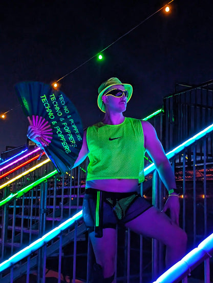 Funny Rave Fan Large Folding Hand Fan UV Glow Festival Fan Rave Accessory for Men & Women - Real Wooden Fan - Additional Image