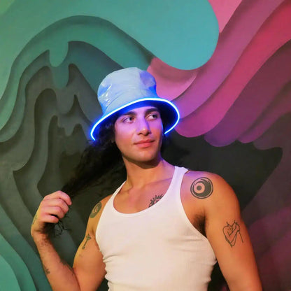 Reversible Faux Leather LED Bucket Hats