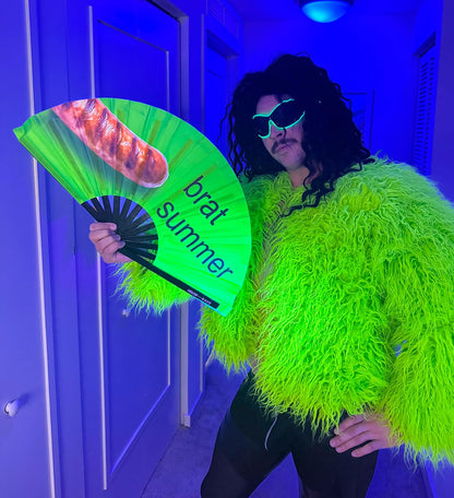 Funny Rave Fan Large Folding Hand Fan UV Glow Festival Fan Rave Accessory for Men & Women - Real Wooden Fan - Additional Image