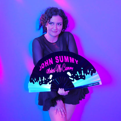 Funny Rave Fan Large Folding Hand Fan UV Glow Festival Fan Rave Accessory for Men & Women - Real Wooden Fan - Additional Image