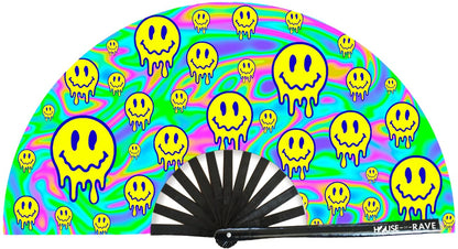 Funny Rave Fan Large Folding Hand Fan UV Glow Festival Fan Rave Accessory for Men & Women - Real Wooden Fan - Acid - Main Image