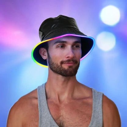 Reversible Faux Leather LED Bucket Hats
