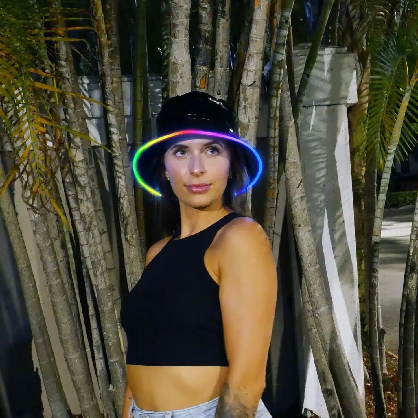 Reversible Faux Leather LED Bucket Hats