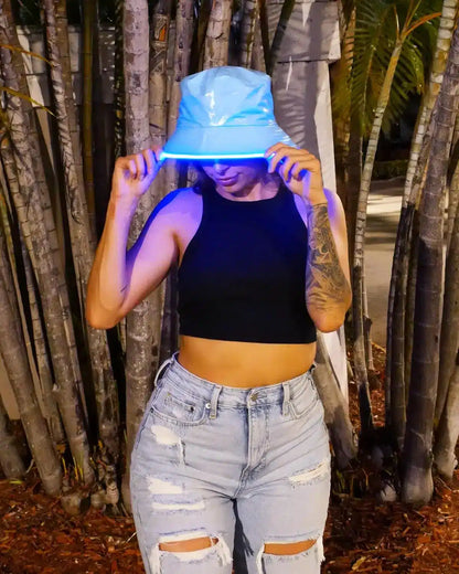 Reversible Faux Leather LED Bucket Hats