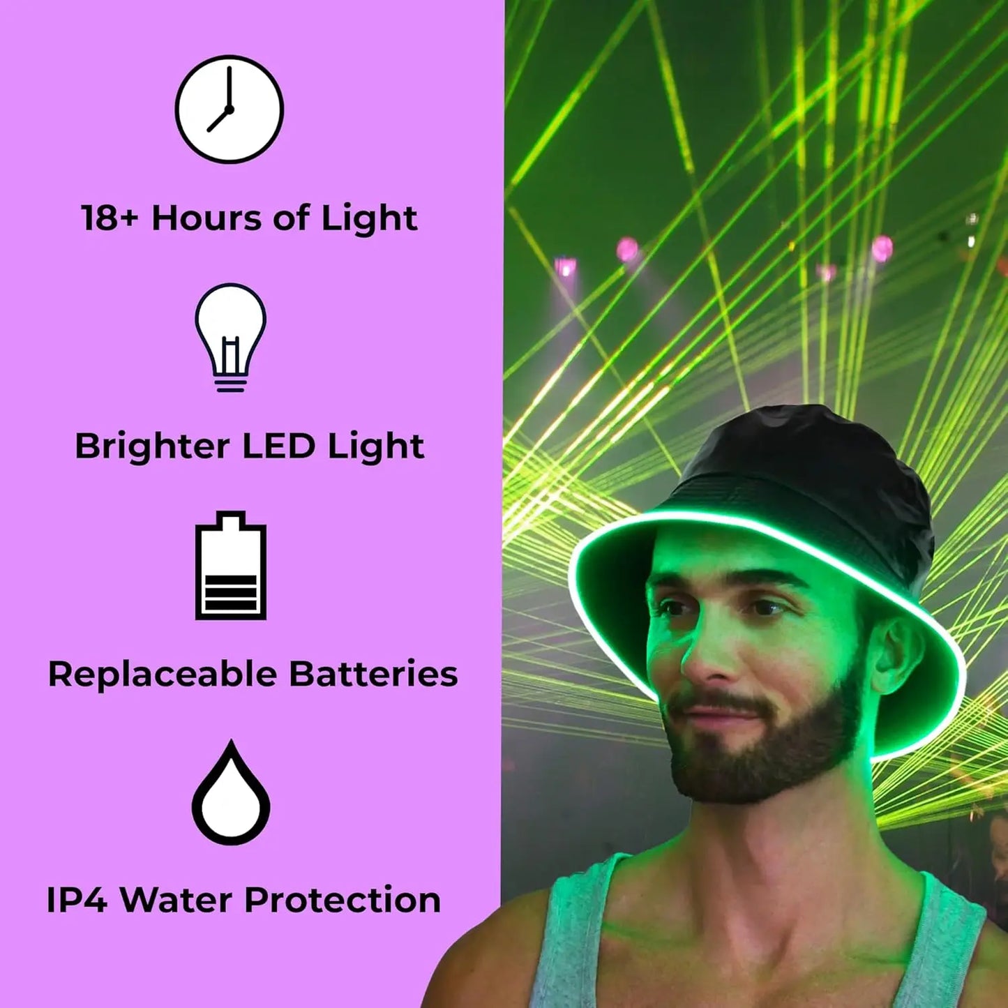 Reversible Faux Leather LED Bucket Hats