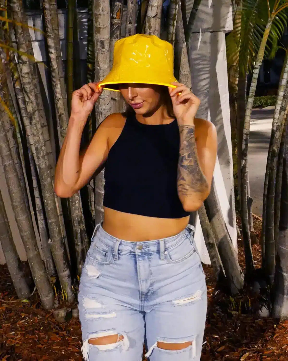 Reversible Faux Leather LED Bucket Hats