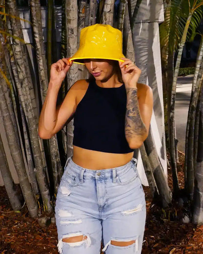 Reversible Faux Leather LED Bucket Hats