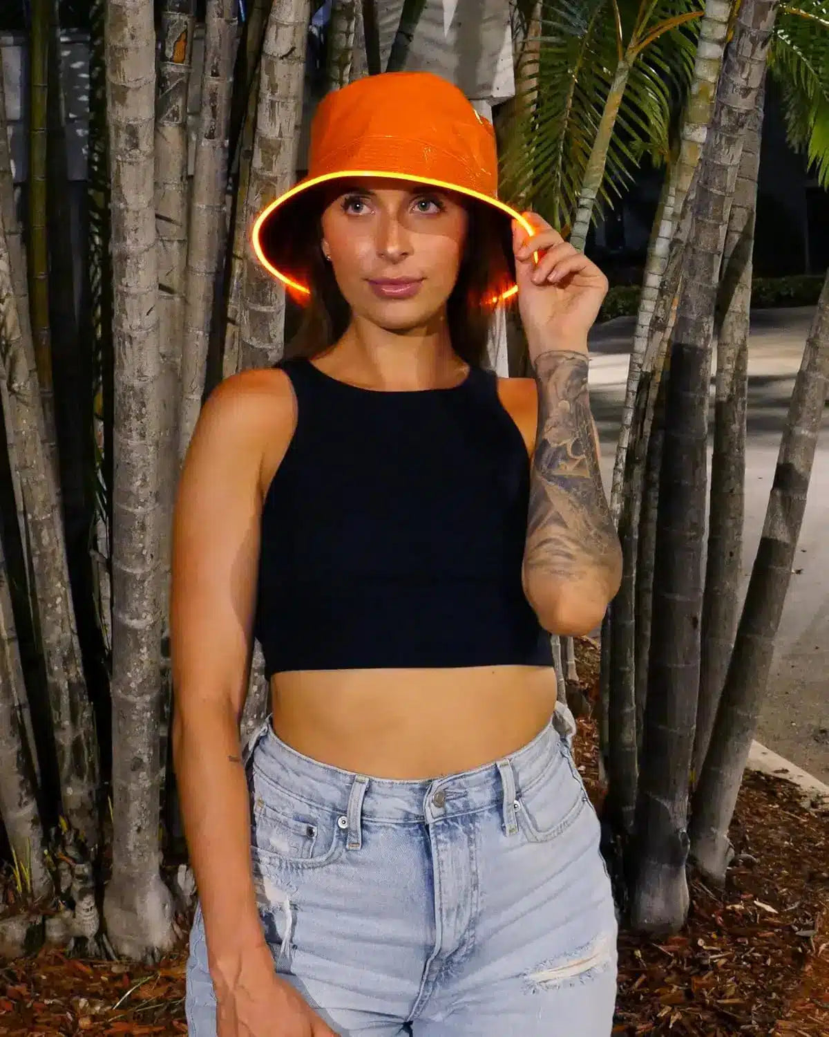 Reversible Faux Leather LED Bucket Hats