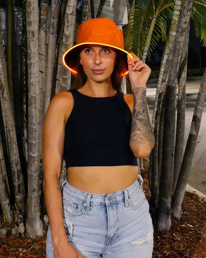 Reversible Faux Leather LED Bucket Hats