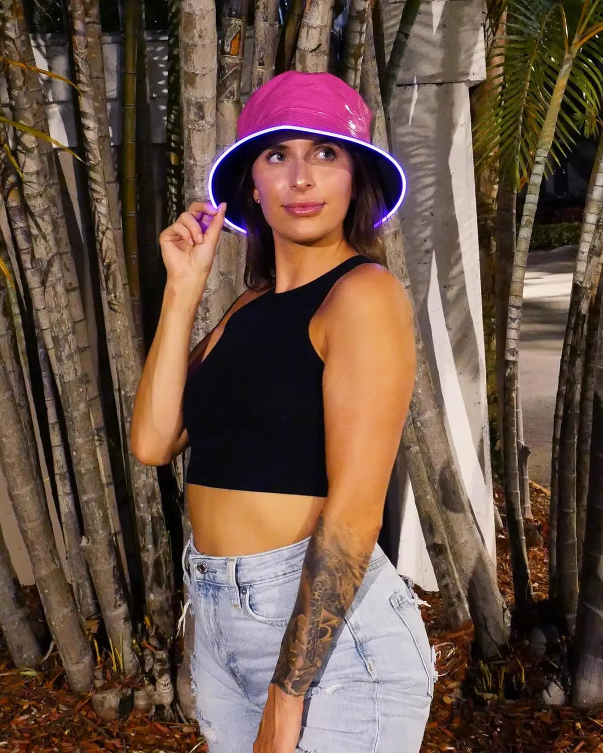 Reversible Faux Leather LED Bucket Hats
