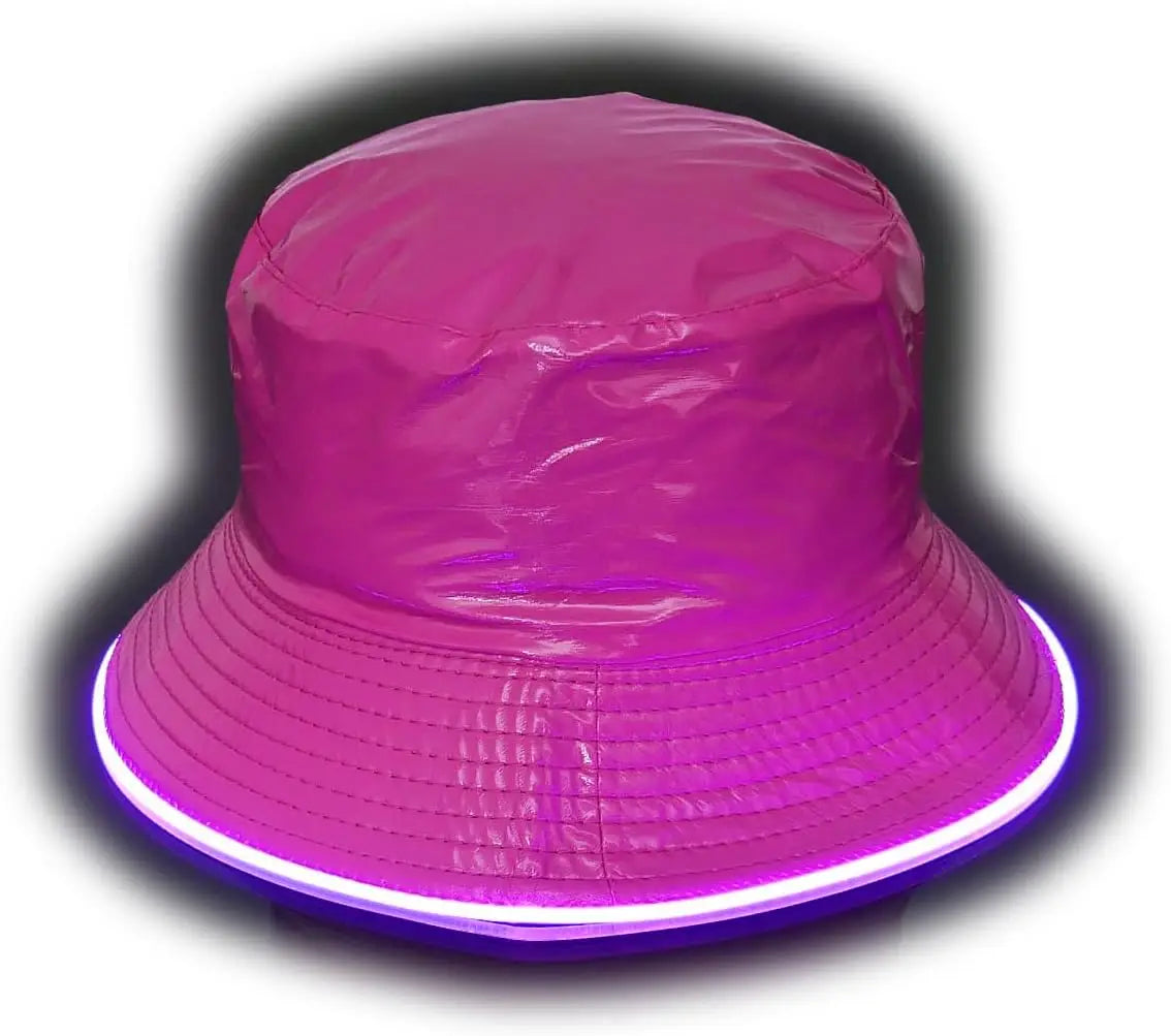 Reversible Faux Leather LED Bucket Hats - Fuchsia image
