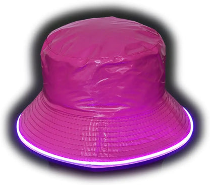 Reversible Faux Leather LED Bucket Hats - Fuchsia image
