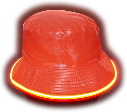 Reversible Faux Leather LED Bucket Hats - Orange image