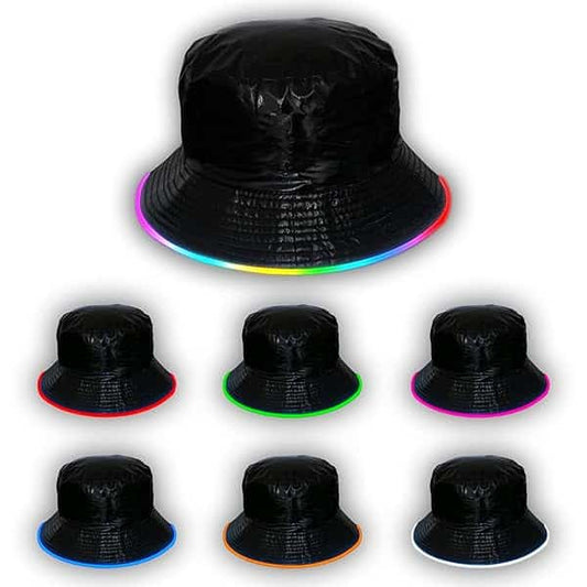 7 Colors Reversible Faux Leather LED Bucket Hat image 0