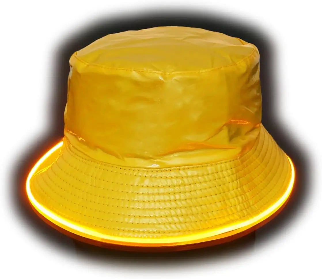 Reversible Faux Leather LED Bucket Hats - Yellow image