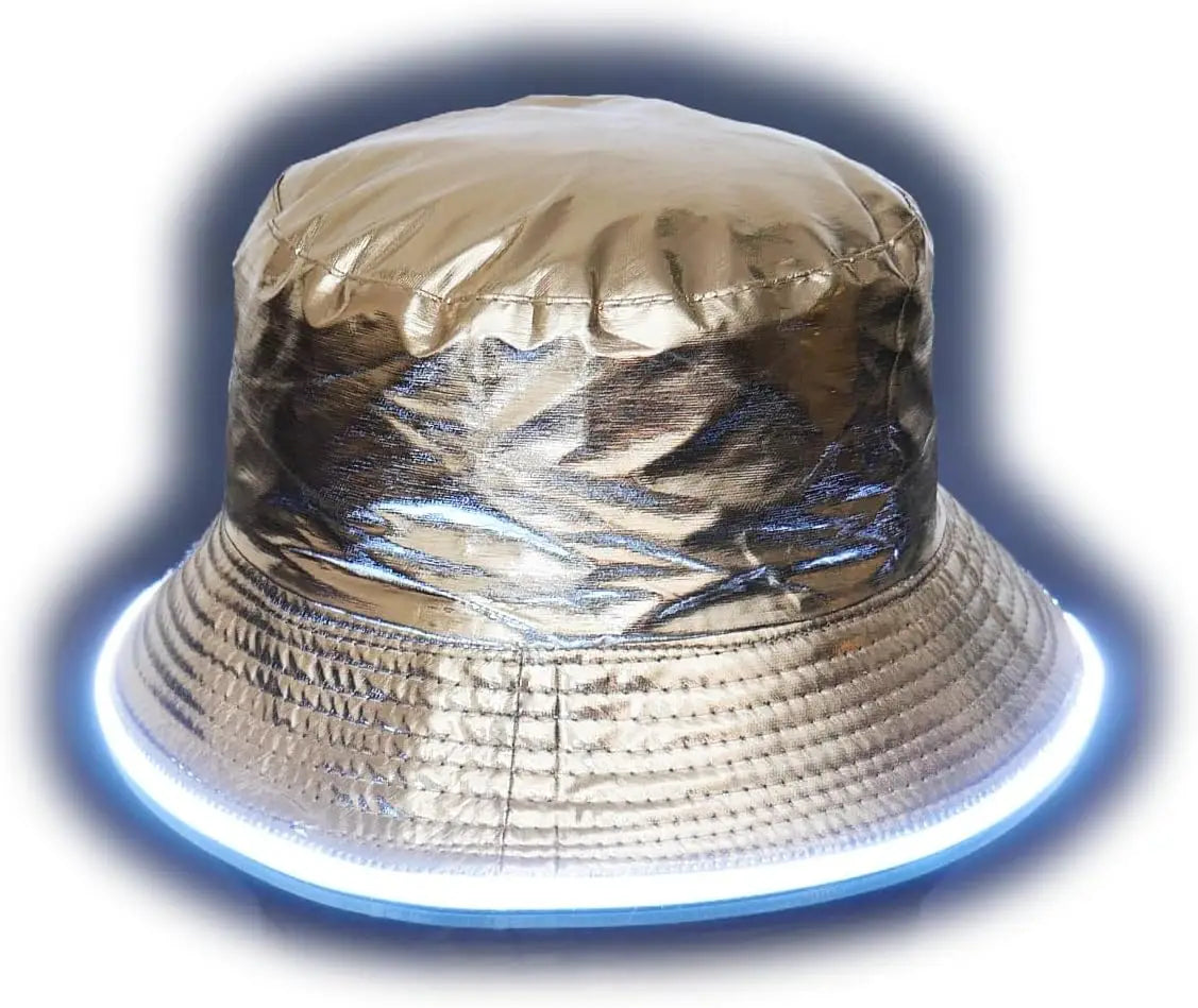 Reversible Faux Leather LED Bucket Hats - Champagne image