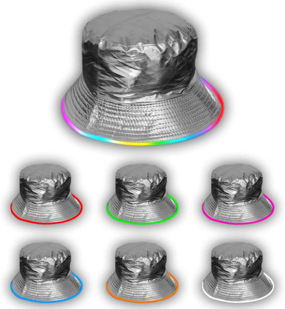 7 Colors Reversible Faux Leather LED Bucket Hat - Silver image