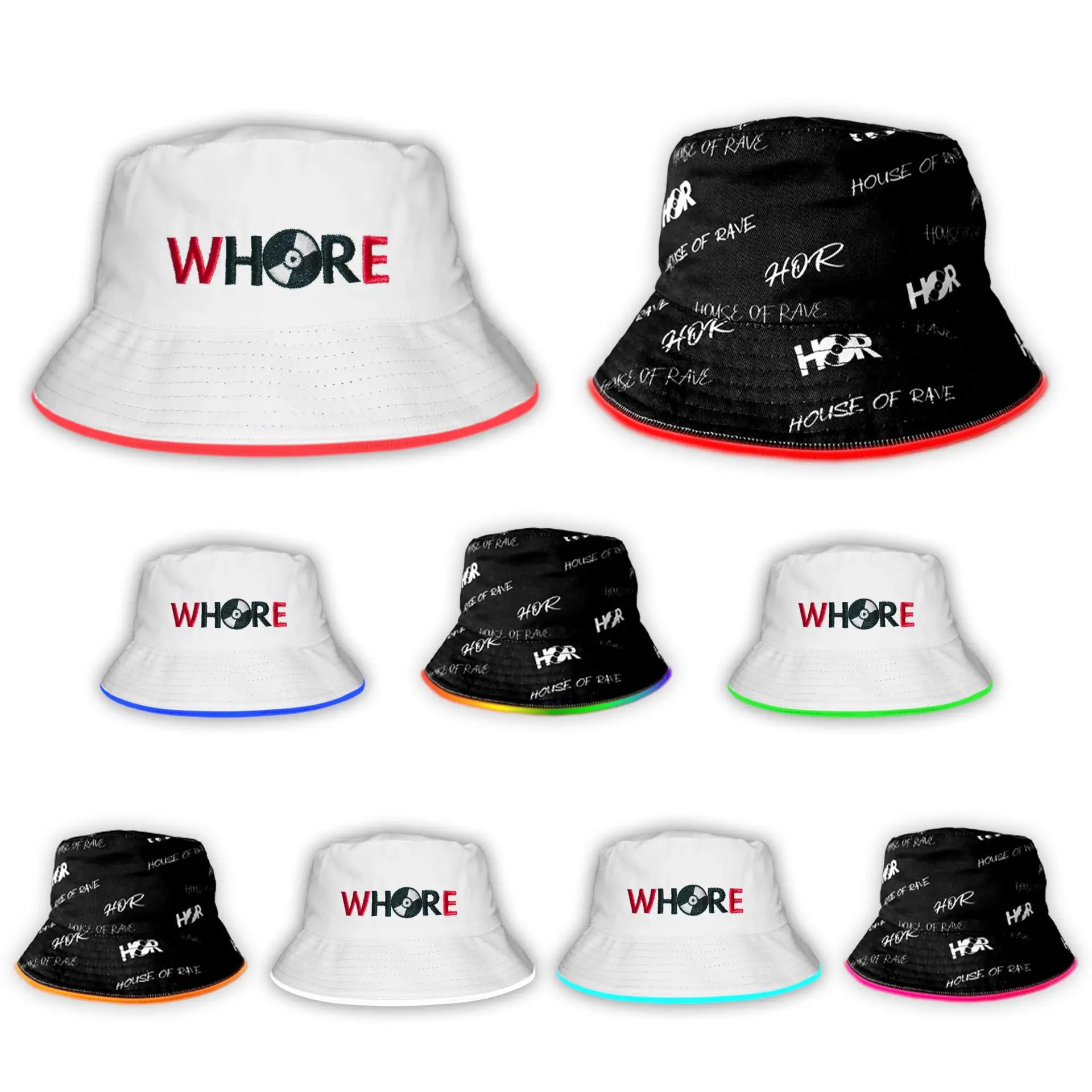 Whore 7 Color Reversible LED Bucket Hat - Multicolor LED Rave Bucket Hat image 5